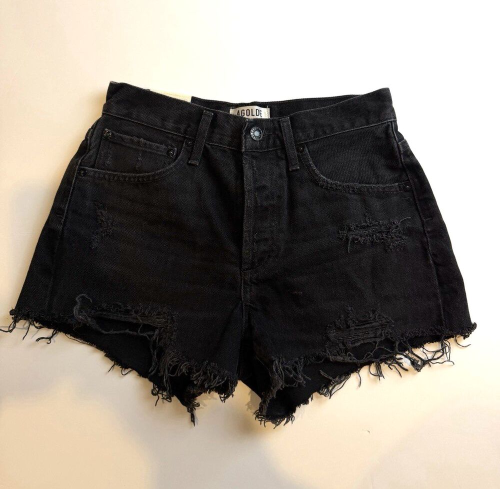 AGOLDE Parker Vintage Cut Off Shorts Black Distressed Denim High Rise NWT